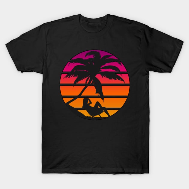 Synth Inspired Relaxing Palm Tree Sunset T-Shirt by Brobocop